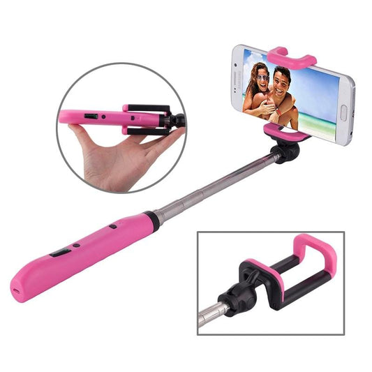 Portable Bluetooth Wireless Selfie Stick Monopod Folding Extendable Pocket Handheld Holder for iOS & Android Phone, Folded Length: 8.8cm, Max Extension Length: 80.0cm (Magenta)