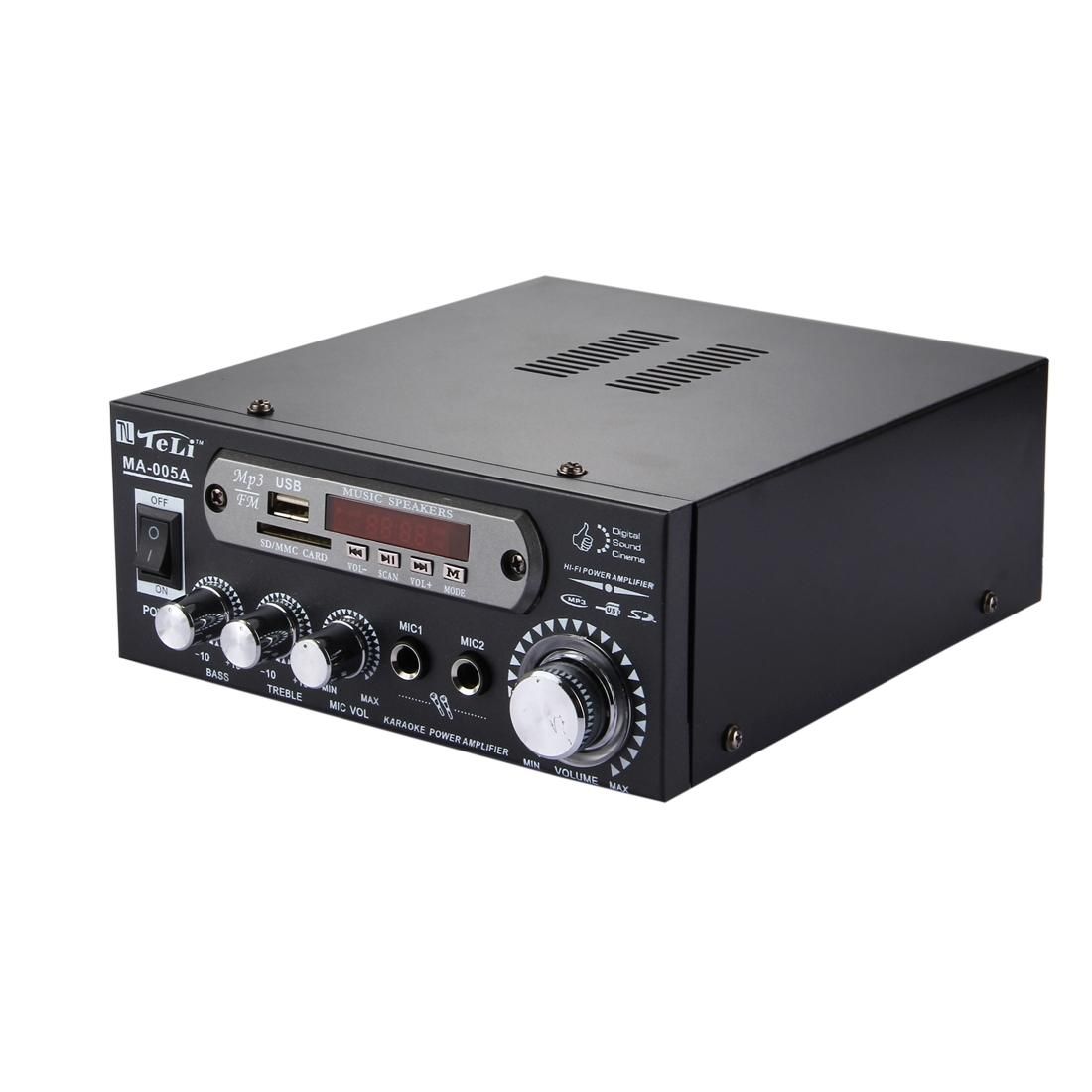 MA-005A 2CH 35W+35W HiFi Stereo Audio Amplifier with  Remote Control, Support FM / SD / MP3 Player / USB / Display, AC 220V / DC 12V