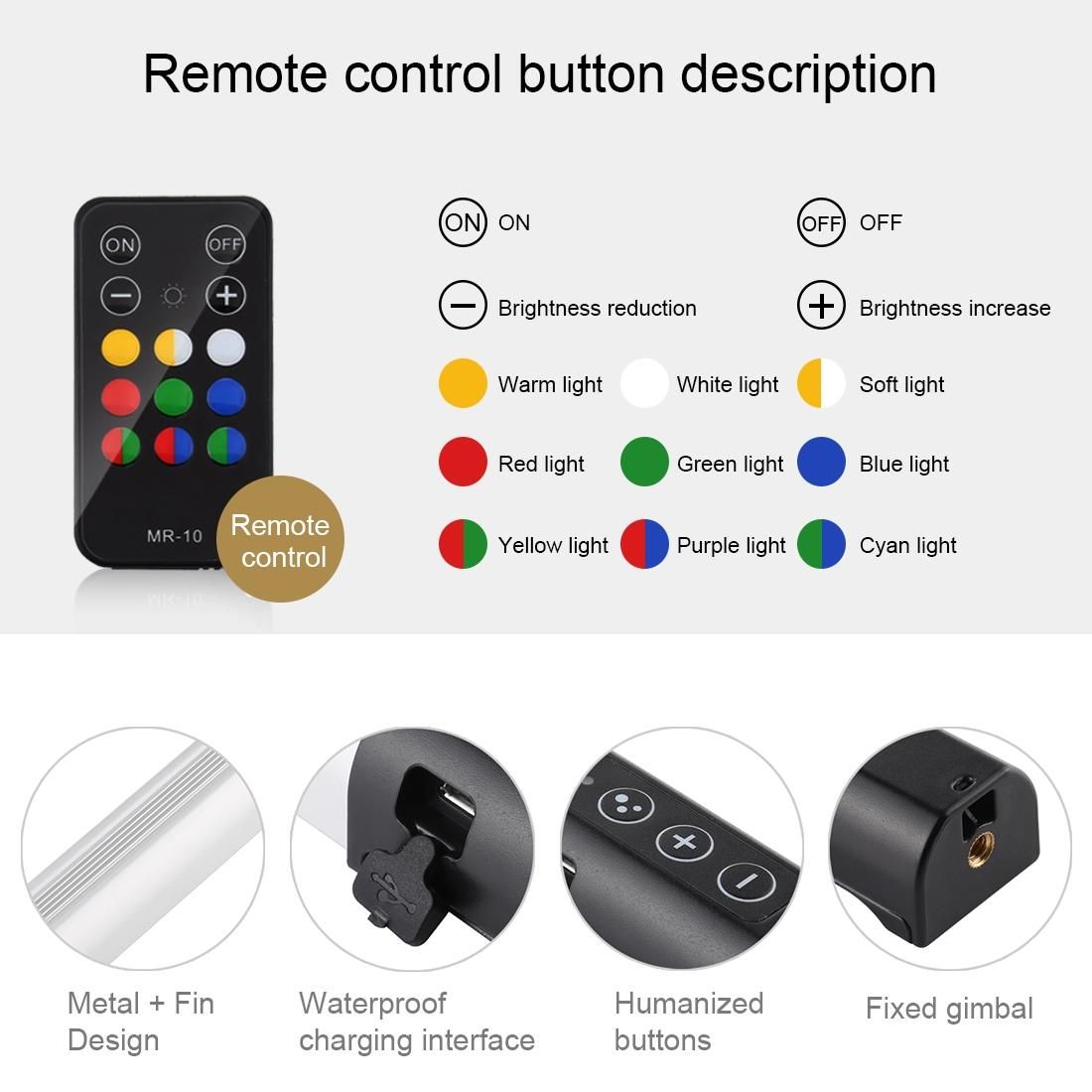 PULUZ RGB Colorful Photo LED Stick Adjustable Color Temperature Handheld LED Fill Light with Remote Control (Black)