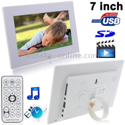 7012W White, 7 inch Digital Picture Frame with Holder & Remote Control Support SD / MMC / MS Card and USB (White)