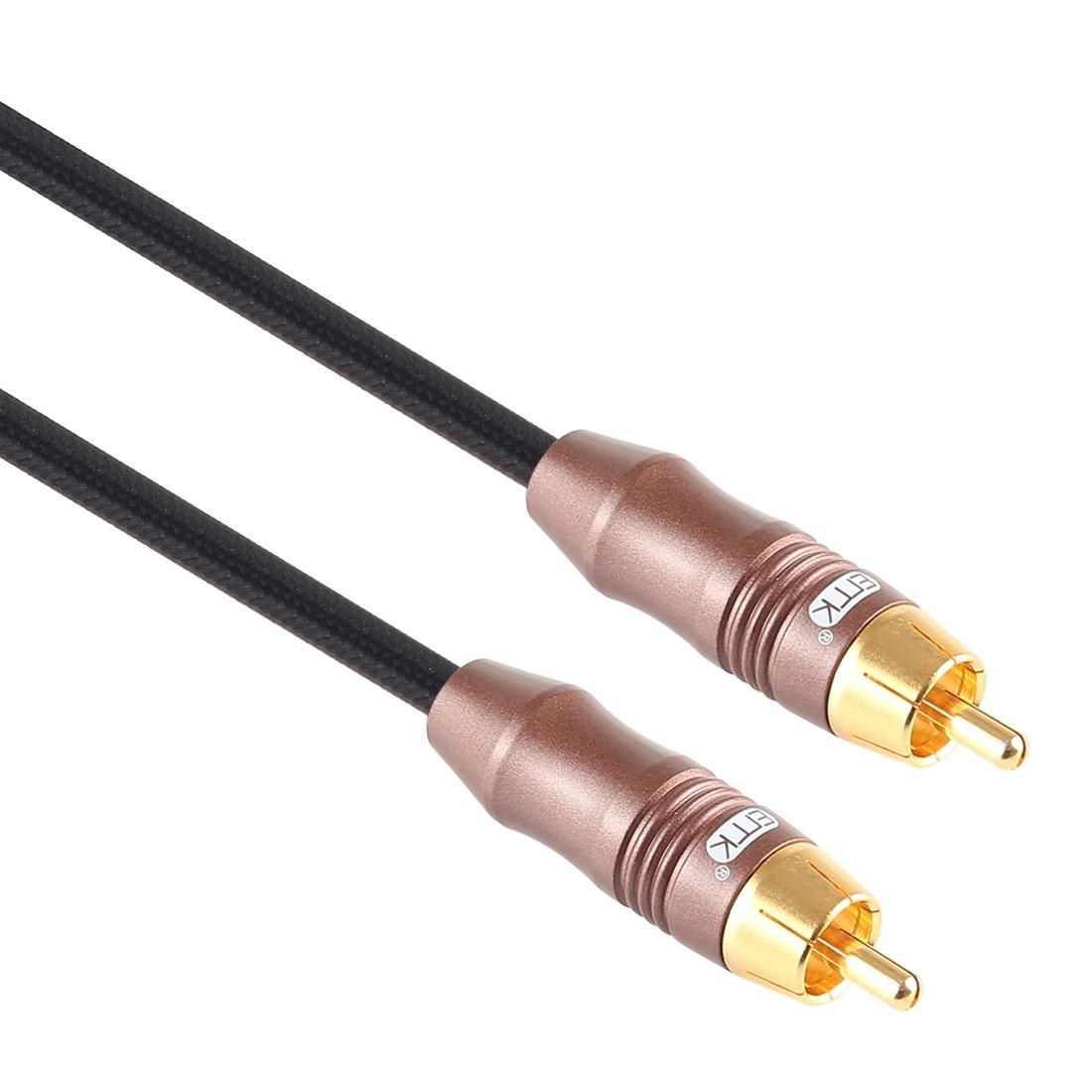 EMK 8mm RCA Male to 6mm RCA Male Gold-plated Plug Cotton Braided Audio Coaxial Cable for Speaker Amplifier Mixer, Length: 2m (Black)