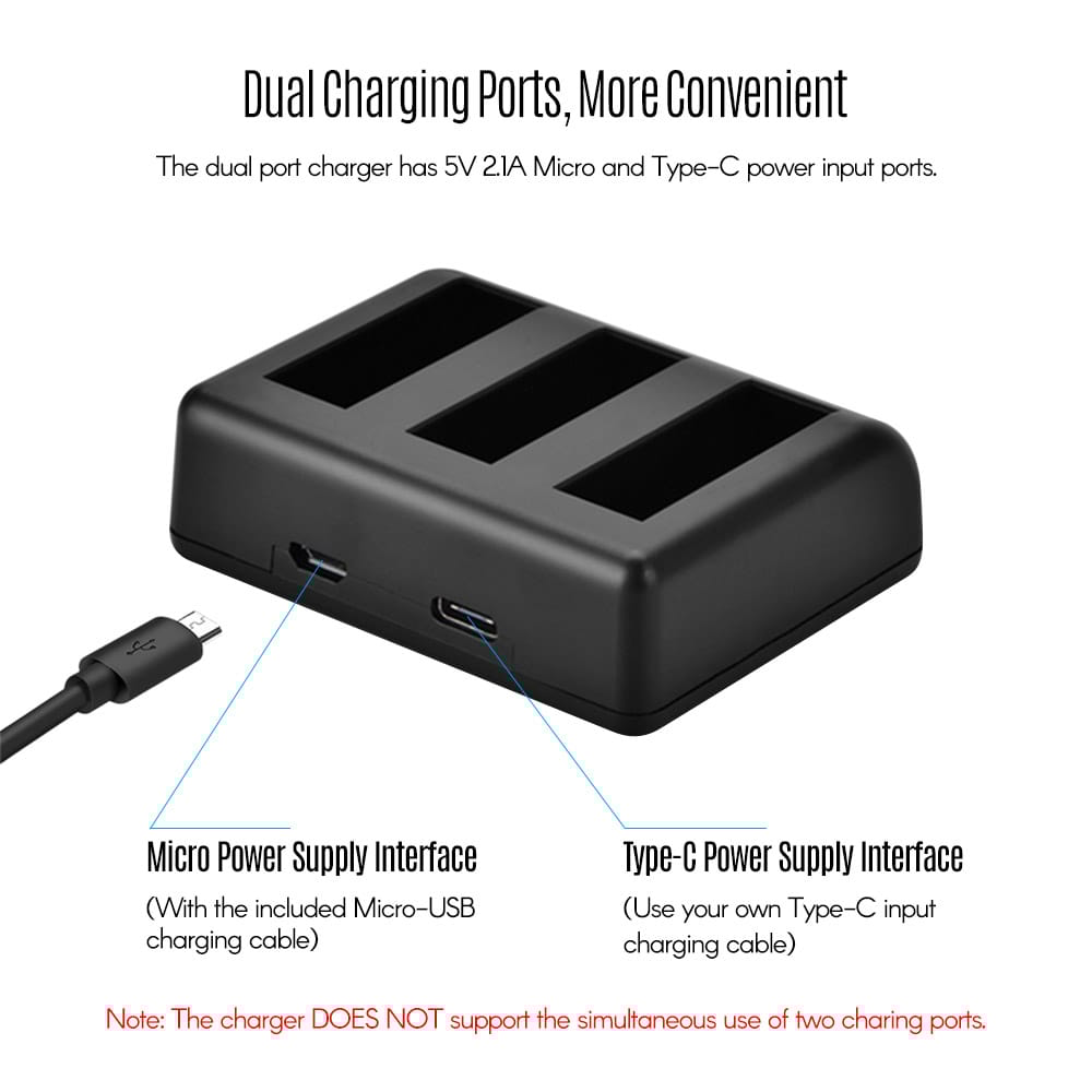 Charging Kit Triple Channel Charger with 2pcs 1300mAh