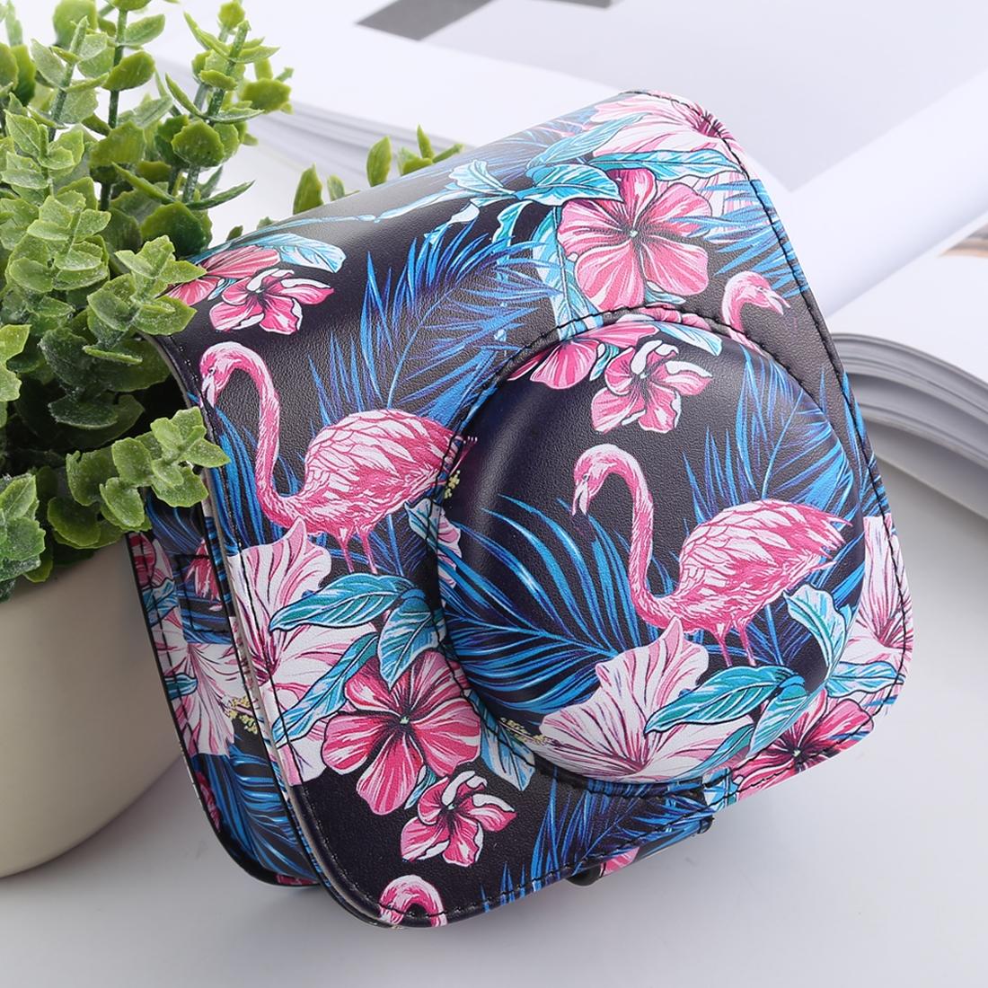 Flamingo Pattern Full Body Camera PU Leather Case Bag with Strap for FUJIFILM instax mini 9 / mini 8+ / mini 8
