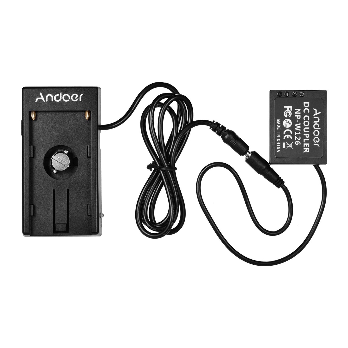 Andoer NP-W126 Dummy Battery Coupler with Straight Cable + - Straight Cable
