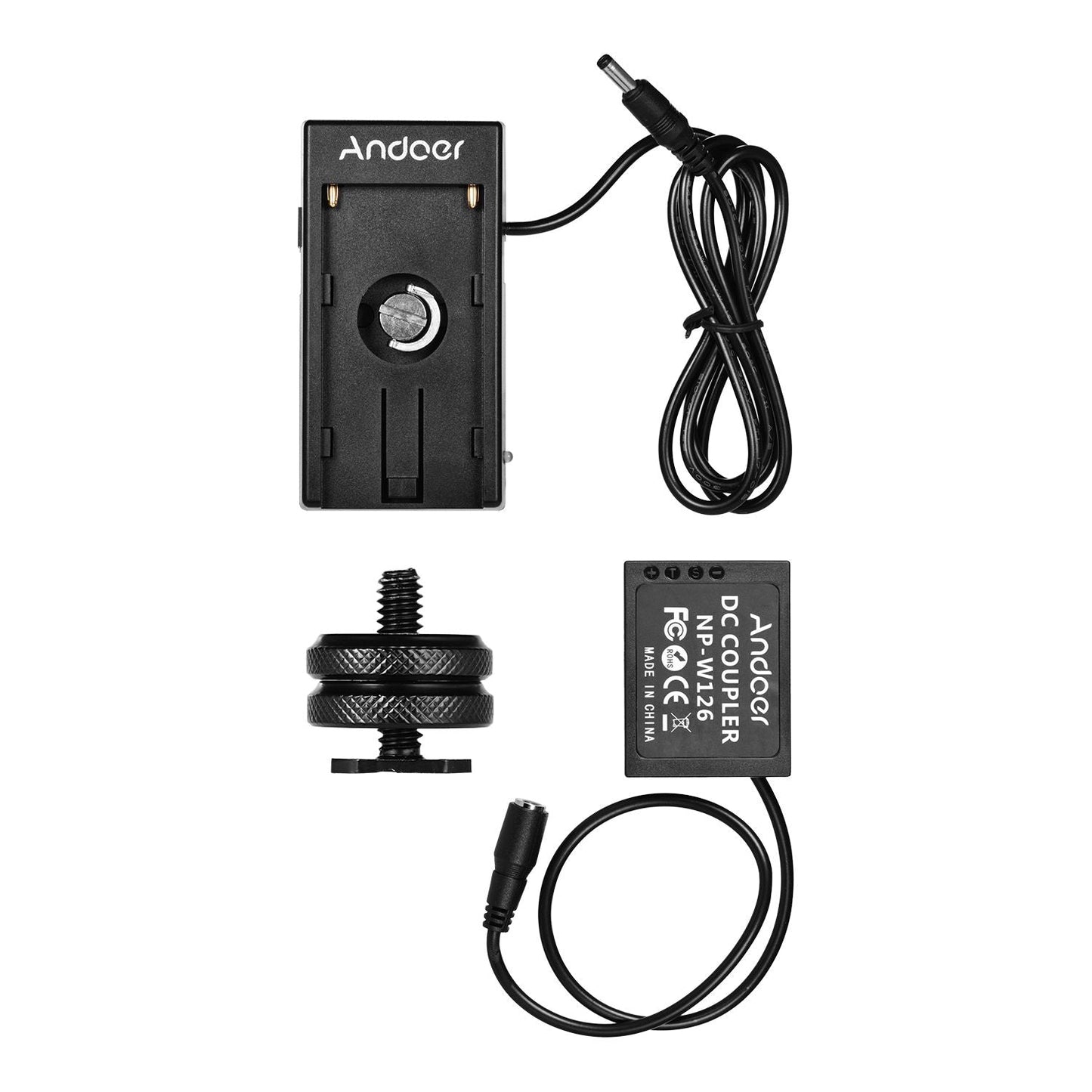 Andoer NP-W126 Dummy Battery Coupler with Straight Cable + - Straight Cable