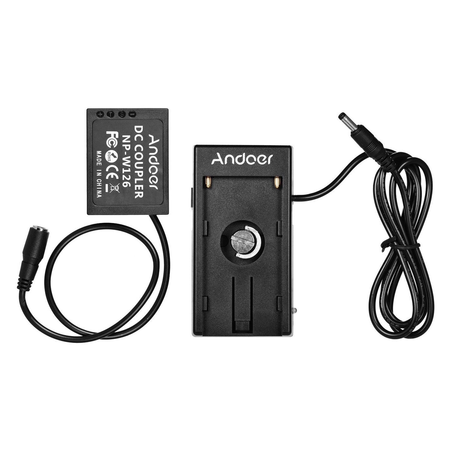 Andoer NP-W126 Dummy Battery Coupler with Straight Cable + - Straight Cable