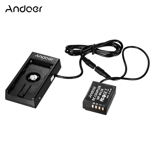 Andoer NP-W126 Dummy Battery Coupler with Straight Cable + - Straight Cable