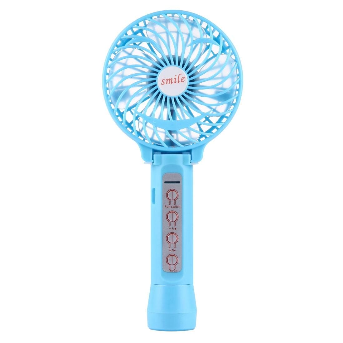 Battery Operated Foldable Handheld Mini Fan with 3 Speed Control, Support Bluetooth & TF Card Music Play (Blue)
