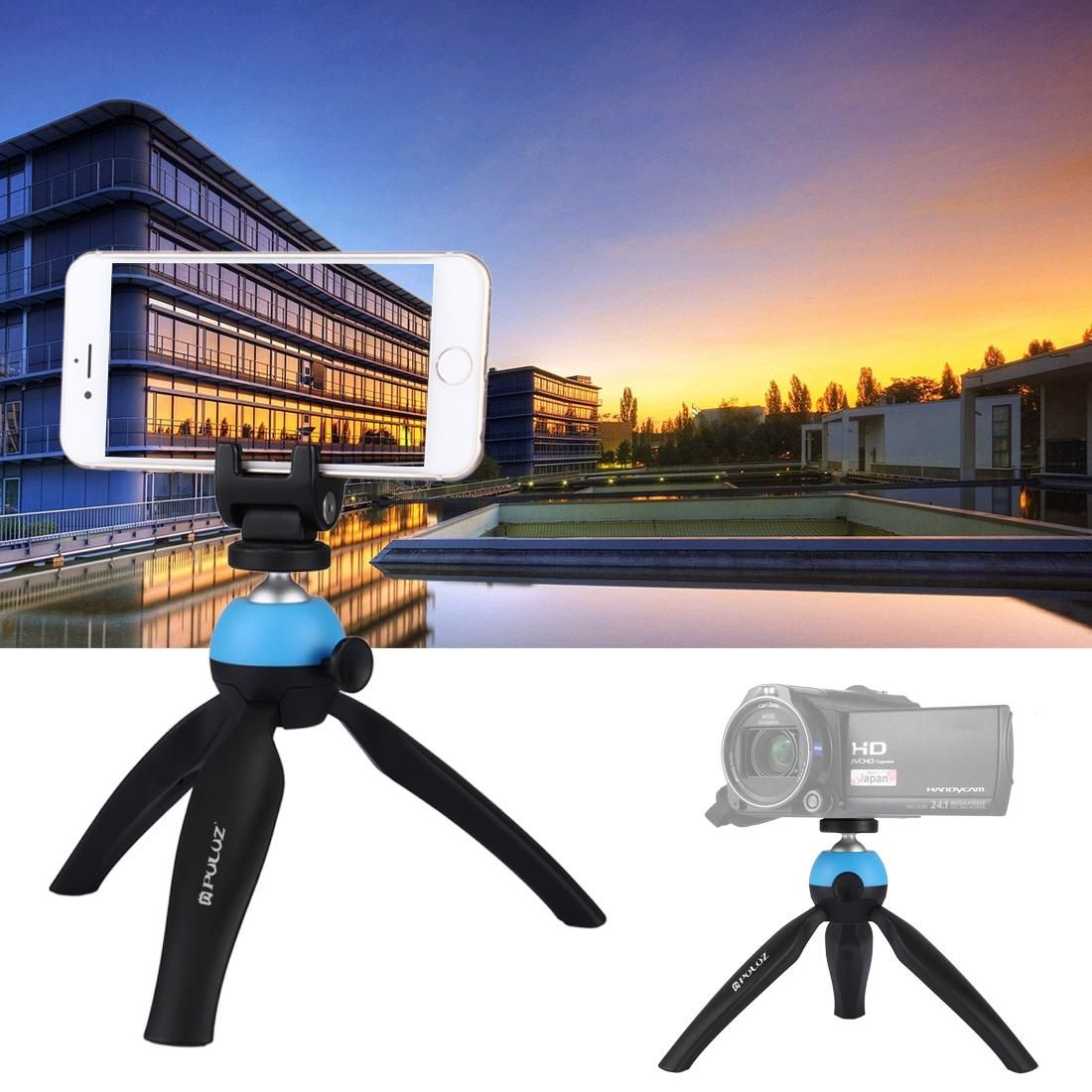 PULUZ Pocket Mini Tripod Mount with 360 Degree Ball Head & Phone Clamp for Smartphones (Blue)