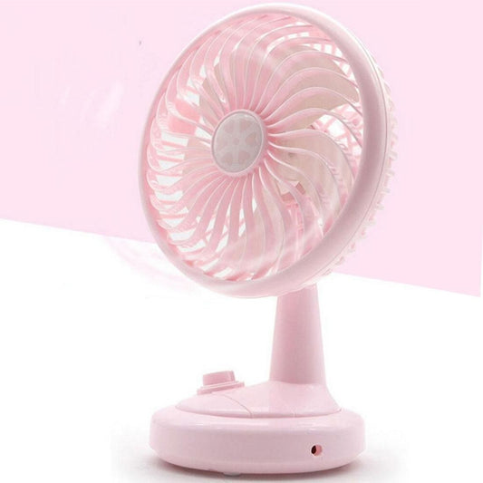 Room Office Adjustable Head USB Rechargeable Battery Operated Cooling Mini Fan, 2 Speeds (Pink)