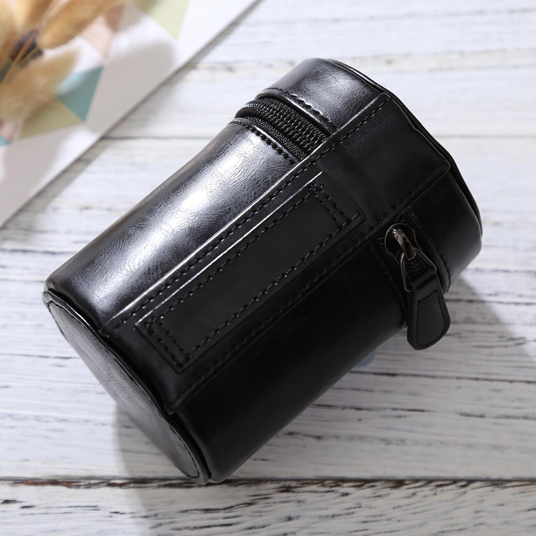 Small Lens Case Zippered PU Leather Pouch Box for DSLR Camera Lens, Size: 11x8x8cm (Black)