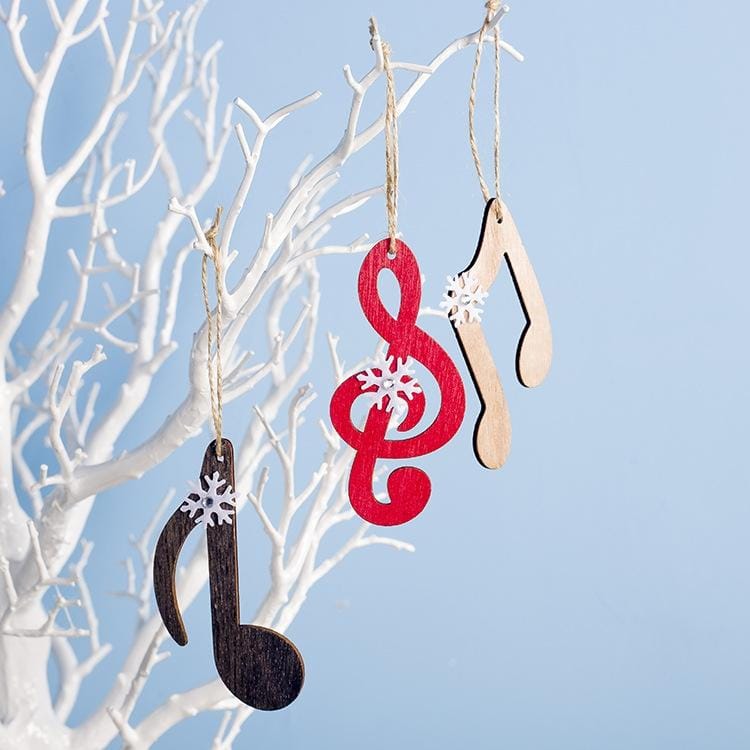 2 PCS Creative Christmas Wood Painted Snowflake Musical Notes Pendant Ornament, Specification: Red Note