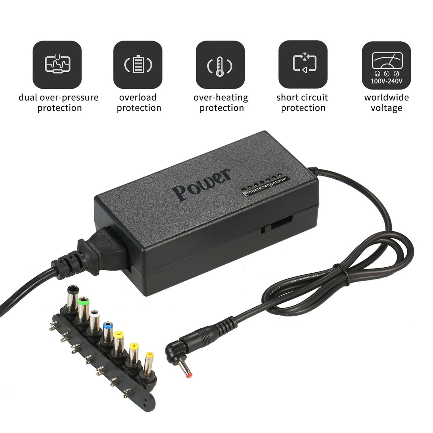 96W Universal Laptop Power Charger Adapter 8Pcs 12V to 24V - UK Plug