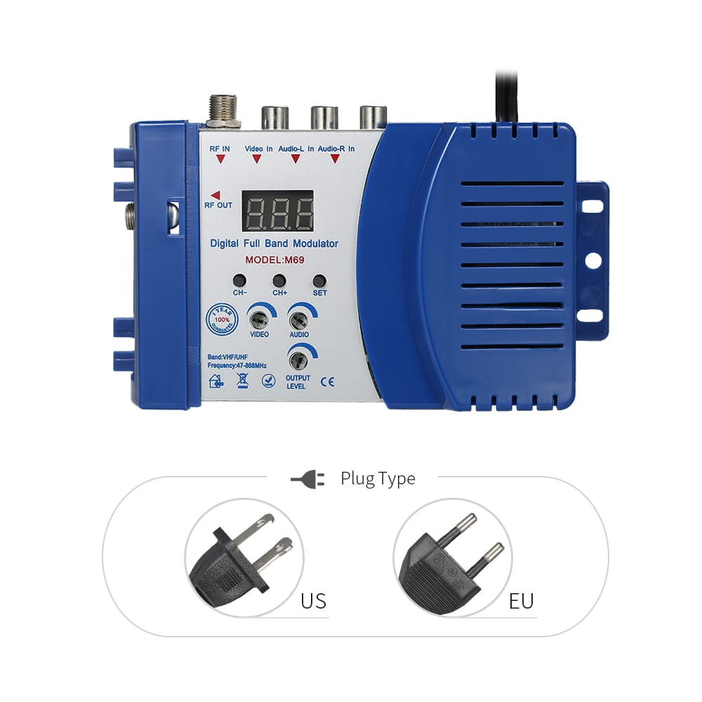 Compact RF Modulator Audio Video TV Converter RHF UHF Signal - EU Plug