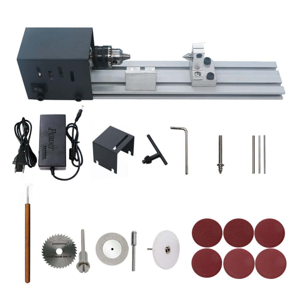 Mini Lathe Beads Polisher Machine Woodworking Craft DIY - Standard Grinding Set&EU Plug