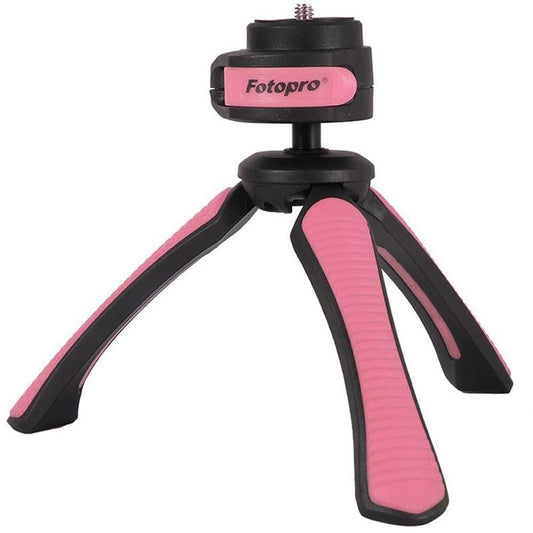 Fotopro SY-310 Adjustable 123mm-167mm 1.5kg Burden 1/4 inch Screw Portable Mini Tripod Holder Stand Mount with Protective Cover & Sling for Mobile Phone & GoPro & Card Machine & Micro DSLR Digital Camera (Pink)