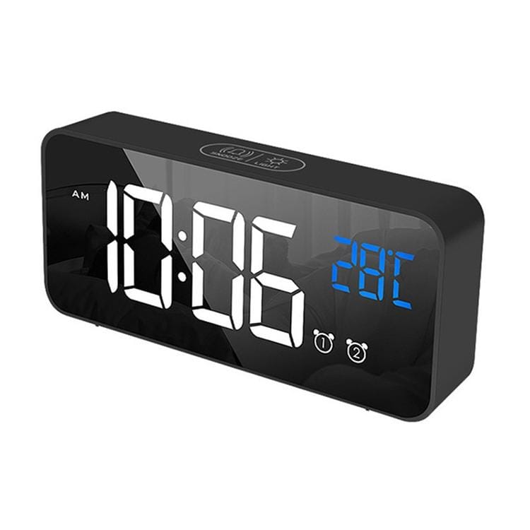 Bedside Alarm Clock Sound Control Mirror LED Music Clock (Silver)