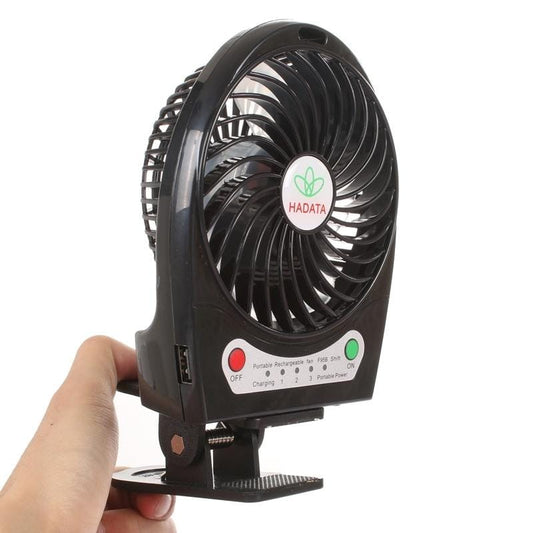 Hadata 4.3 inch Portable USB / Li-ion Battery Powered Rechargeable Fan with Third Wind Gear Adjustment & Clip (Black)