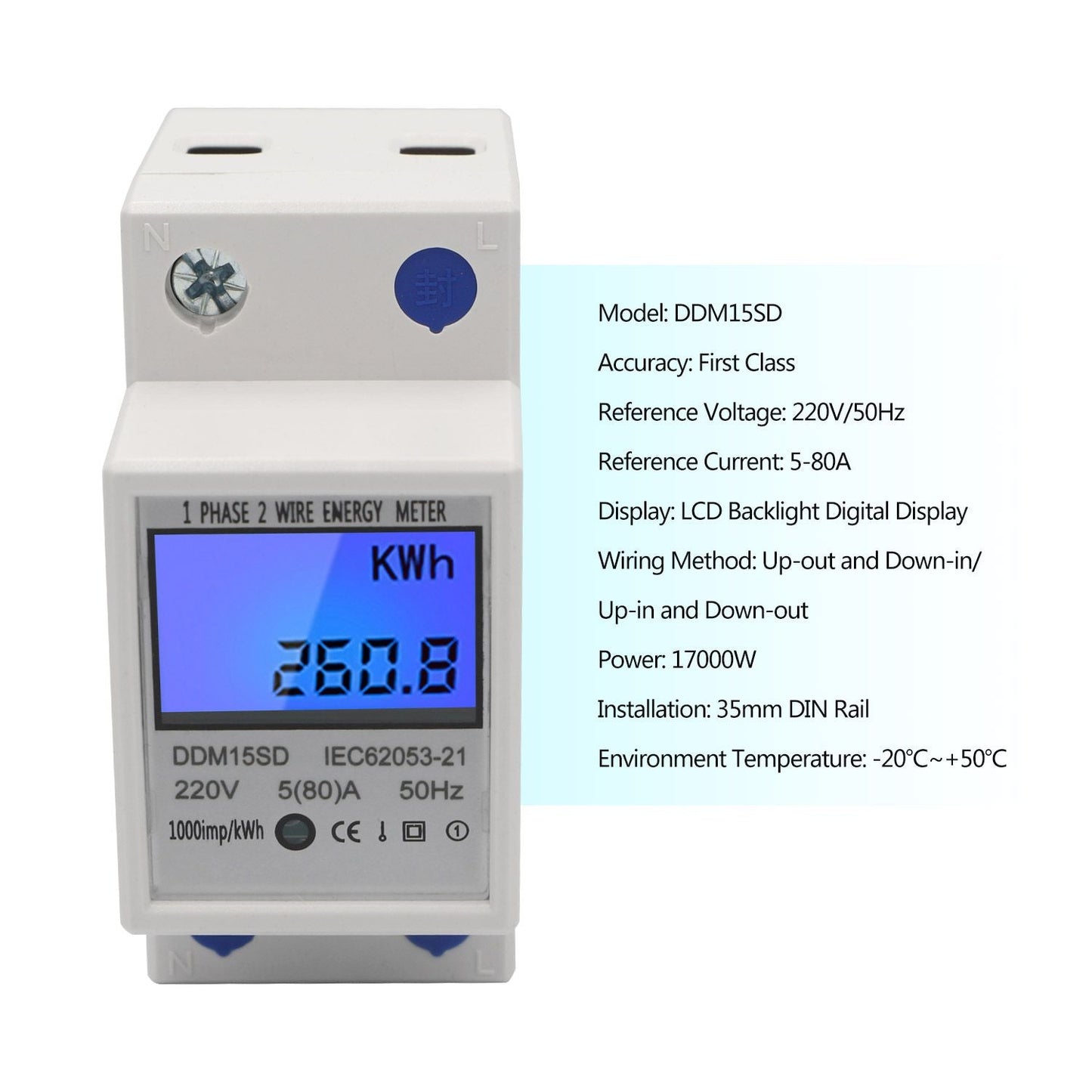 Single Phase DIN-Rail Energy Meter 5-80A 220V 50Hz