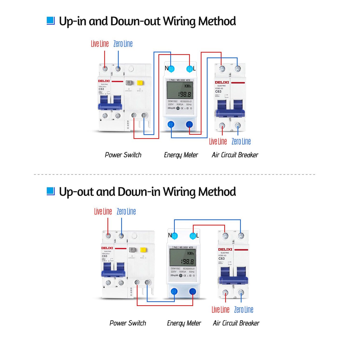 LCD Digital Display Single Phase DIN-Rail Energy Meter 5-80A