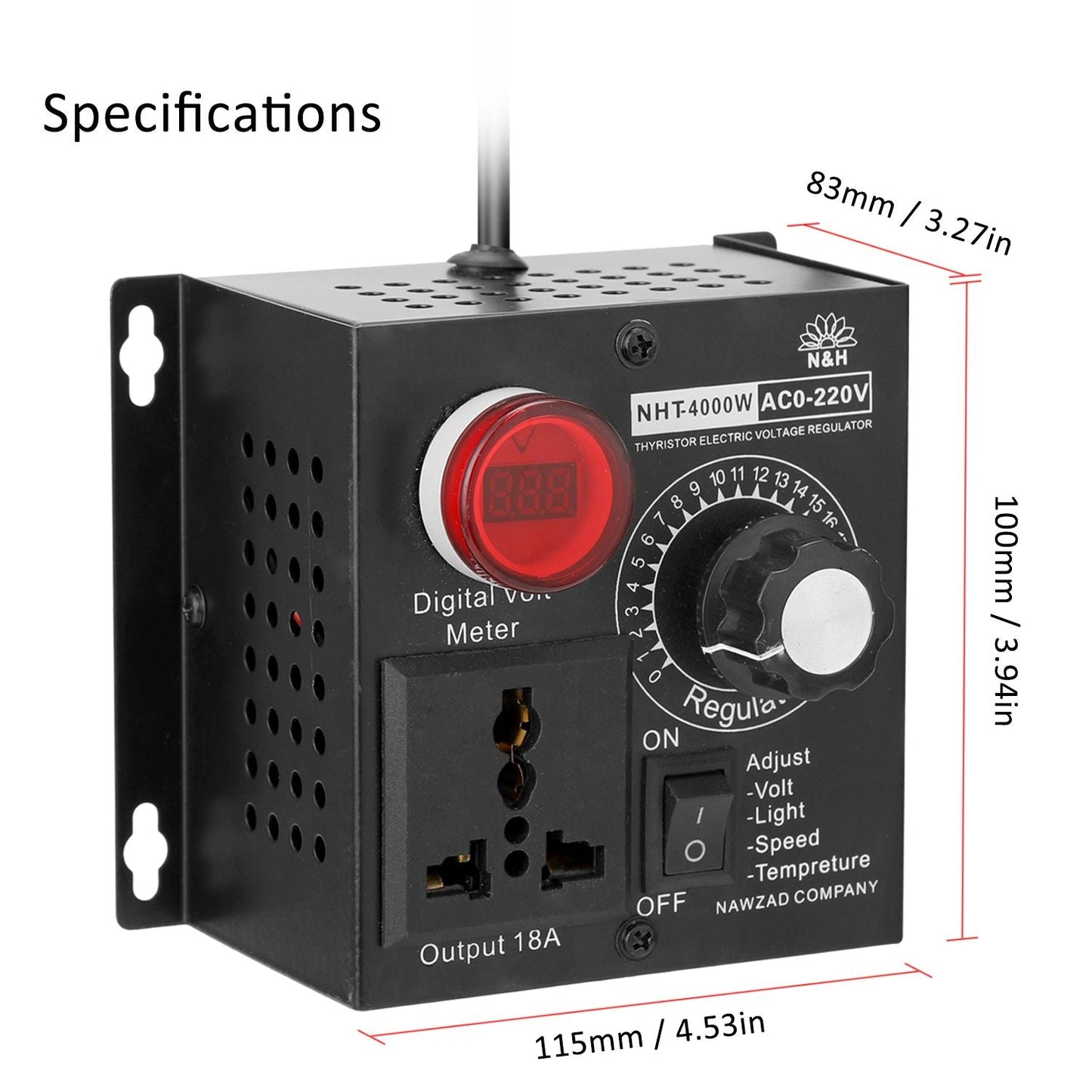 AC 220V 4000W Compact Variable Voltage Controller Portable - US Plug