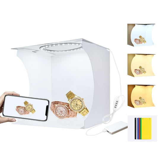 PULUZ 20cm Ring LED Panel Folding Portable Light Photo Lighting Studio Shooting Tent Box Kit with 6 Colors Backdrops , Unfold Size: 24cm x 23cm x 22cm