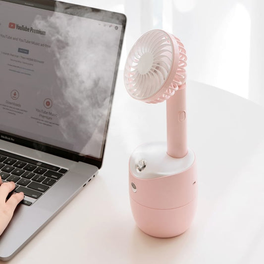 LLD-21 3.2-5.2W Splittable Shakeable 3-speed Control Cool Handheld Fan with Humidifier + Charging + Storage Integrated Base, Water Tank Capacity: 300ml (Pink)