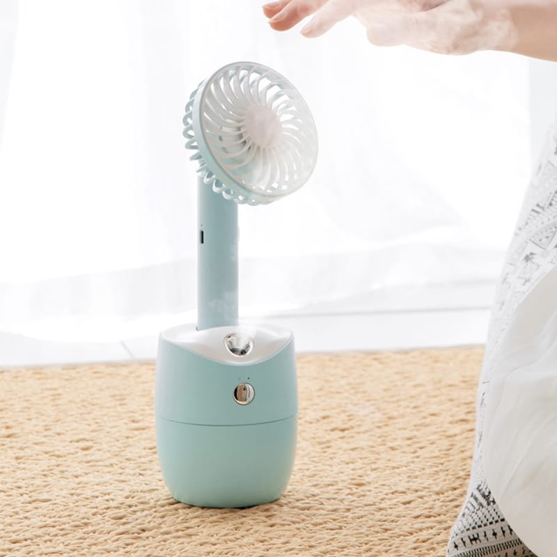 LLD-21 3.2-5.2W Splittable Shakeable 3-speed Control Cool Handheld Fan with Humidifier + Charging + Storage Integrated Base, Water Tank Capacity: 300ml (Blue)