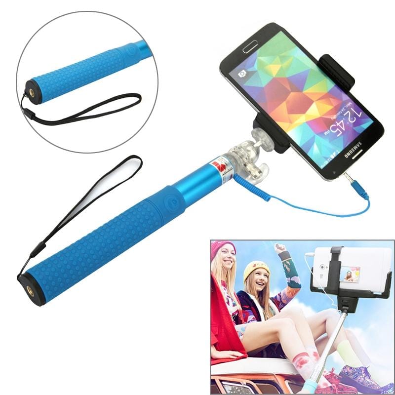 Anti-skid Aluminium Alloy 3.5mm Audio Cable Take Pole Self-timer Controller for iPhone 6 & 6S & 5 / Galaxy S3 / S4 / S5 / NOTE, Max Length: 85cm (Blue)
