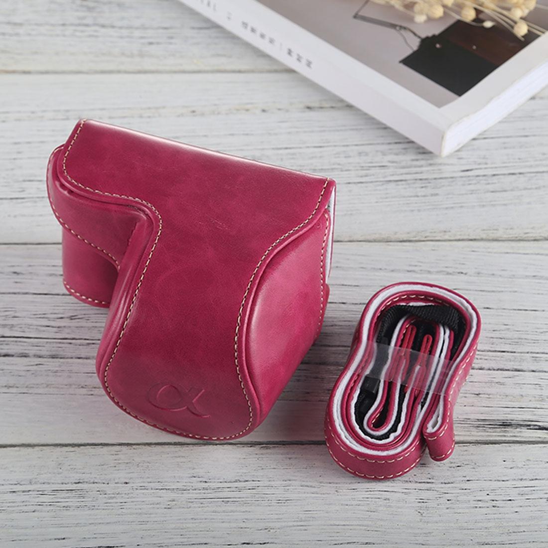 Full Body Camera PU Leather Case Bag with Strap for Sony A5100 / A5000 / NEX-3N (Magenta)