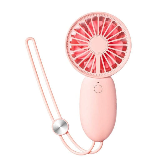 LLD-22 1-5W Portable 5 Speed Control USB Charging Double Leaf Handheld Fan with Lanyard (Pink)