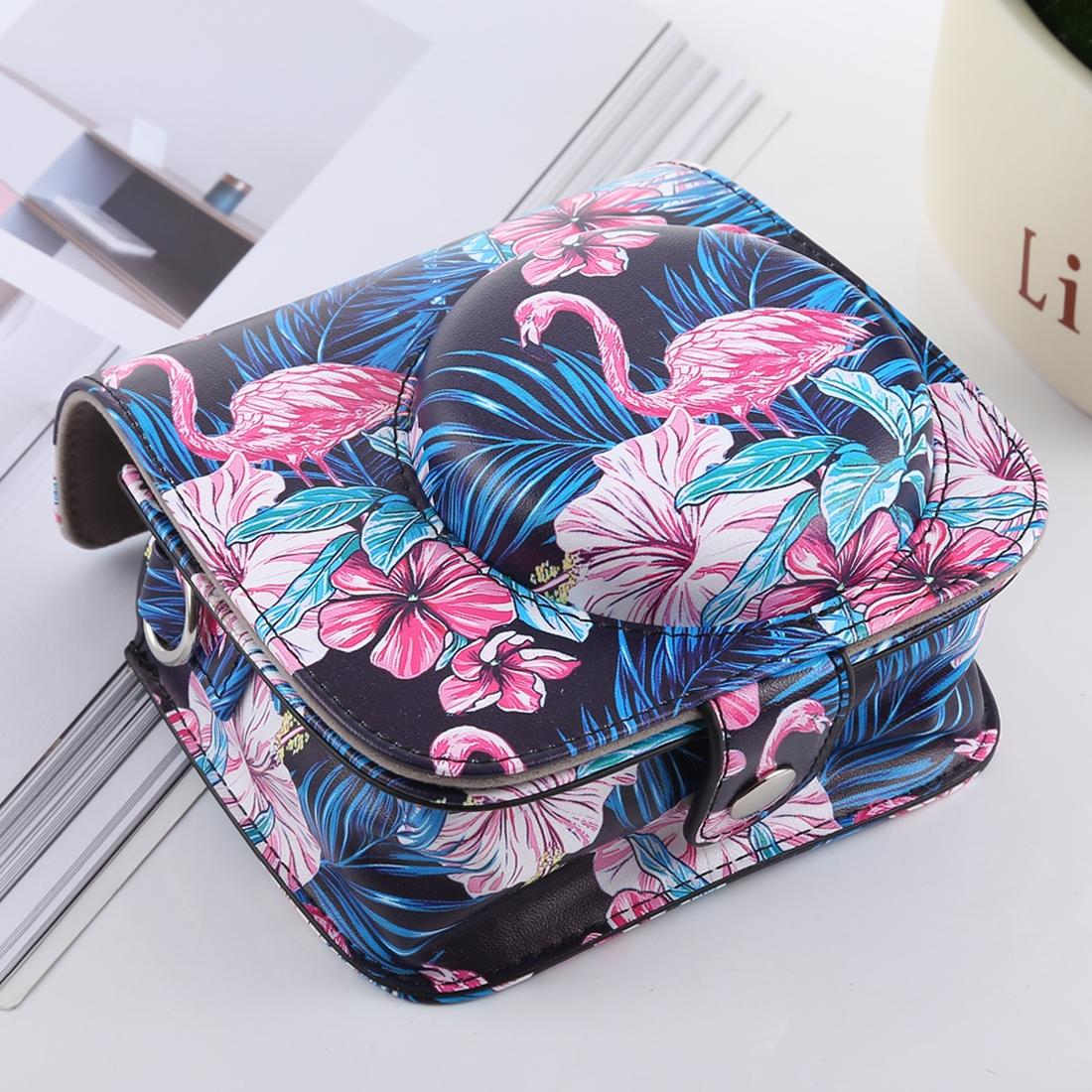 Flamingo Pattern Full Body Camera PU Leather Case Bag with Strap for FUJIFILM instax mini 9 / mini 8+ / mini 8