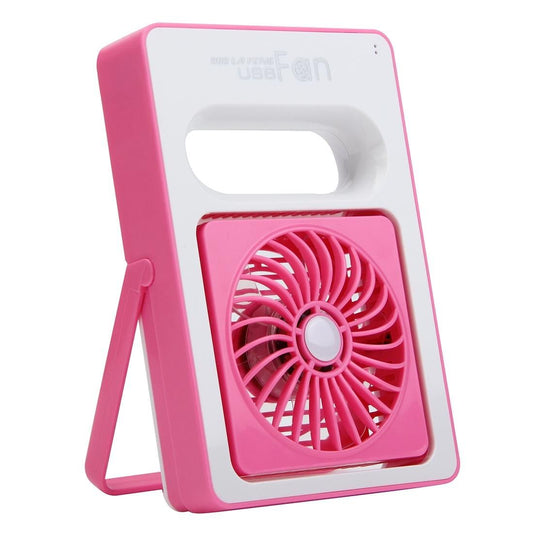 DUO LA FENG Mini USB Rechargeable Fans with Holder & Portable Handle (Pink)