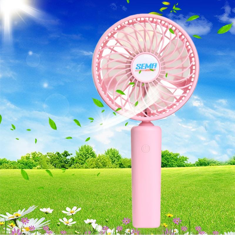 SEMA 360 Degree Rotate Handheld Rechargeable Mini Battery Fan with 3 Speed Control (Pink)