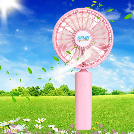 SEMA 360 Degree Rotate Handheld Rechargeable Mini Battery Fan with 3 Speed Control (Pink)