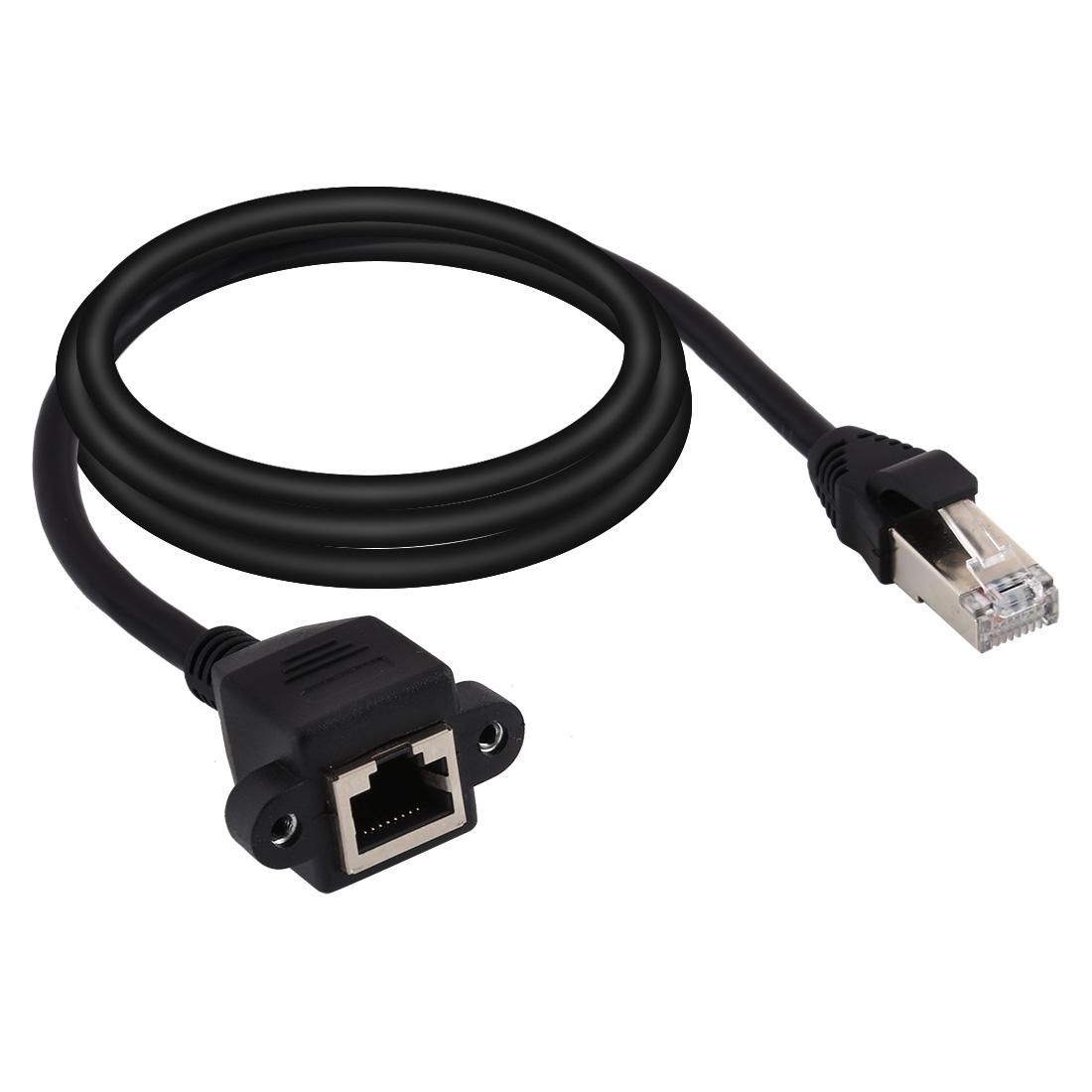 RJ45 Female to Male CAT6E Network Panel Mount Screw Lock Extension Cable, Length: 2m