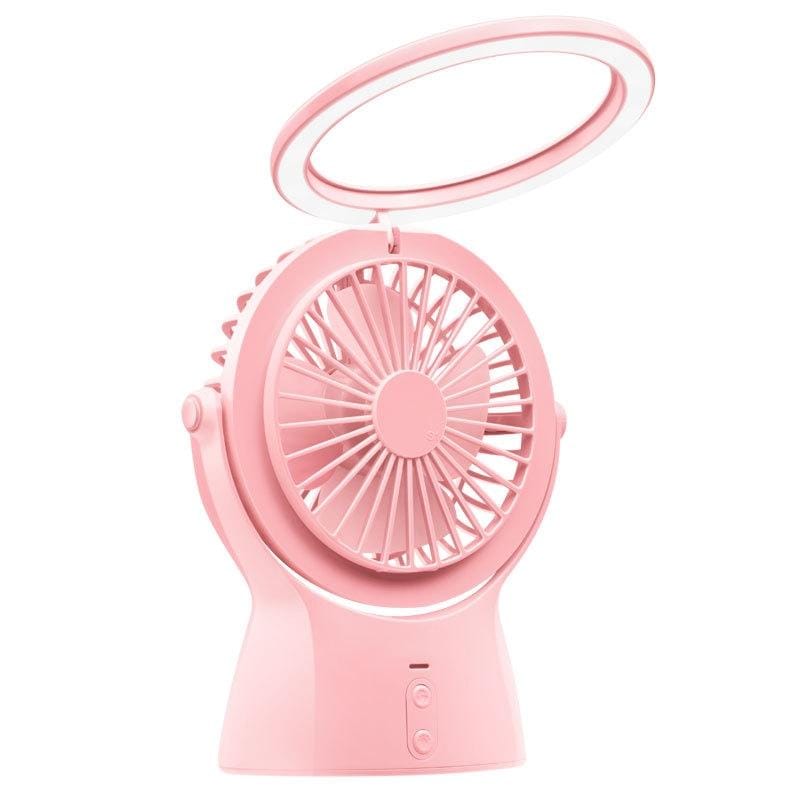 Two-in-one Lamp USB Fan Charging Mini Office Desktop Handheld Fan (Cherry Blossom Powder)