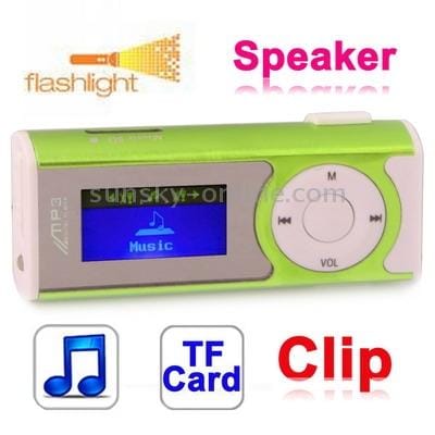 TF  Card Slot MP3 Player with LCD Screen, Speaker, Clip, Support Flashlight function (LightGreen)