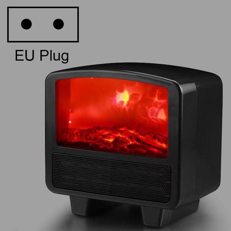 Home Office Small 3d Flame Desktop Fireplace Heater, Plug Type:EU Plug (Black)