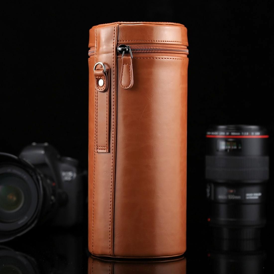 Extra Large Lens Case Zippered PU Leather Pouch Box for DSLR Camera Lens, Size: 24.5*10.5*10.5cm (Brown)