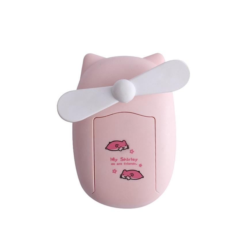 Cartoon Cute Hand-held Colorful Light Mini Outdoor Compact Portable Replenishing Fan (Pink)