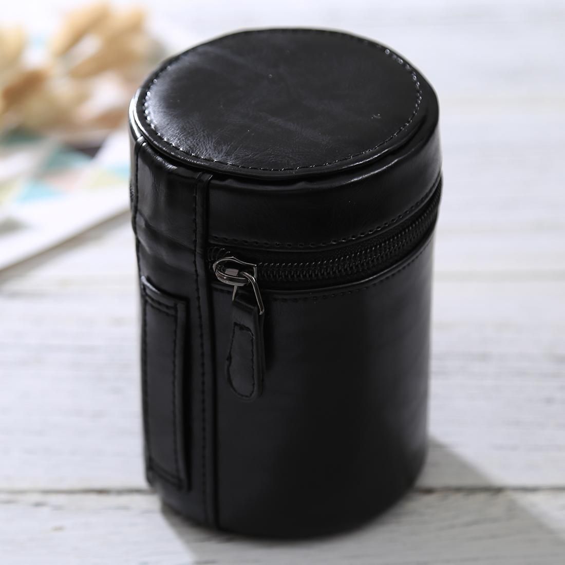 Medium Lens Case Zippered PU Leather Pouch Box for DSLR Camera Lens, Size: 13x9x9cm (Coffee)