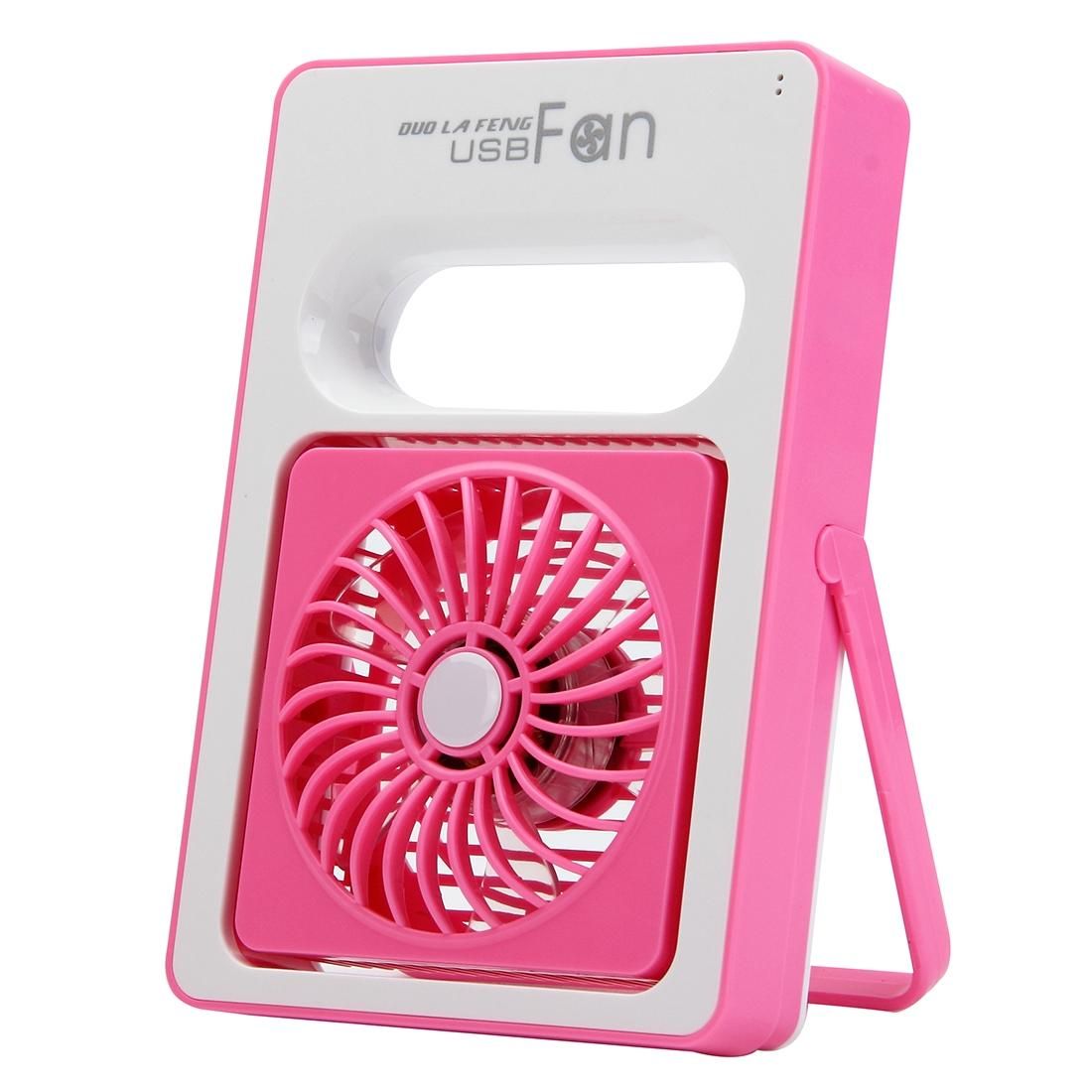 DUO LA FENG Mini USB Rechargeable Fans with Holder & Portable Handle (Pink)