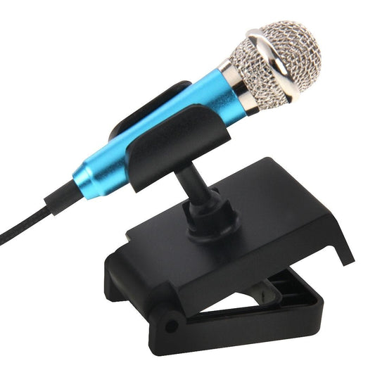Stylish Mini Mobile Sing Condenser Microphone with 3.5mm Audio Interface & Base & Holder, Audio Cable Length: 1.5m (Blue)