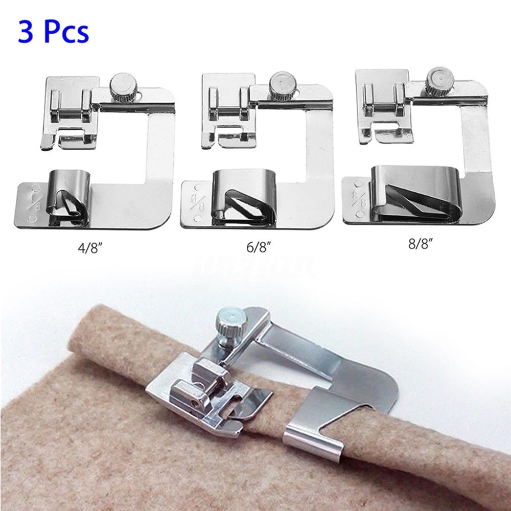 3Pcs Wide Foot Set Hemmer Adjustable Rolled Hem Snap-On