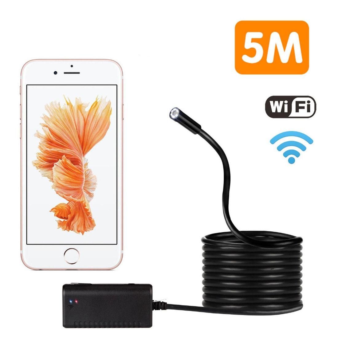 5m WiFi Endoscope Snake Tube Inspection Camera with 6 LED for Android & iOS 6 Or Above & Tablet PC, Wireless Distance: About 15m, Lens Diameter: 5.5mm (Black)
