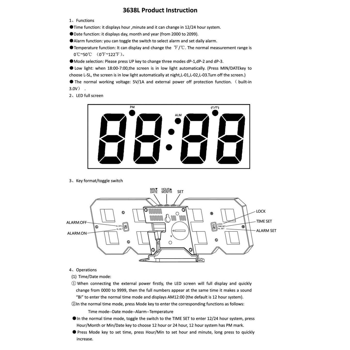 3D LED Digital Clock Electronic Table Clock Alarm Clock Wall
