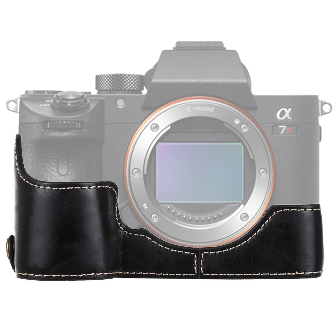 1/4 inch Thread PU Leather Camera Half Case Base for Sony ILCE-A9 / A9 / A7RIII (Black)