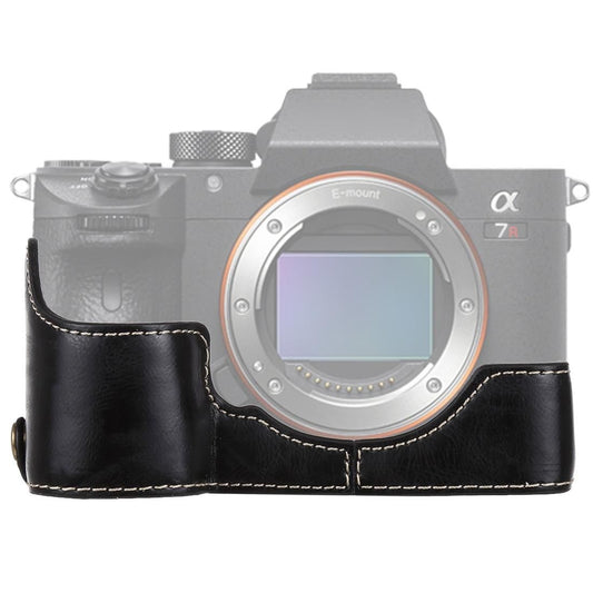 1/4 inch Thread PU Leather Camera Half Case Base for Sony ILCE-A9 / A9 / A7RIII (Black)