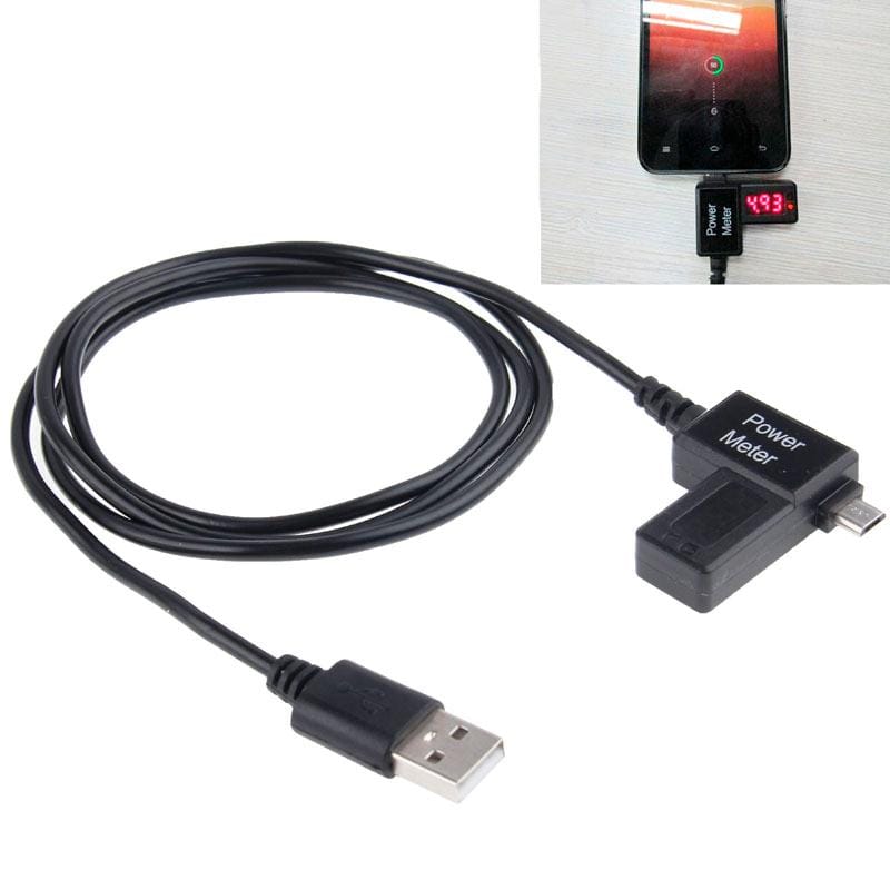 USB Charger with Power Meter Tester Voltage LED Display for Mobile Phones / Tablets, Cable Length: 1m